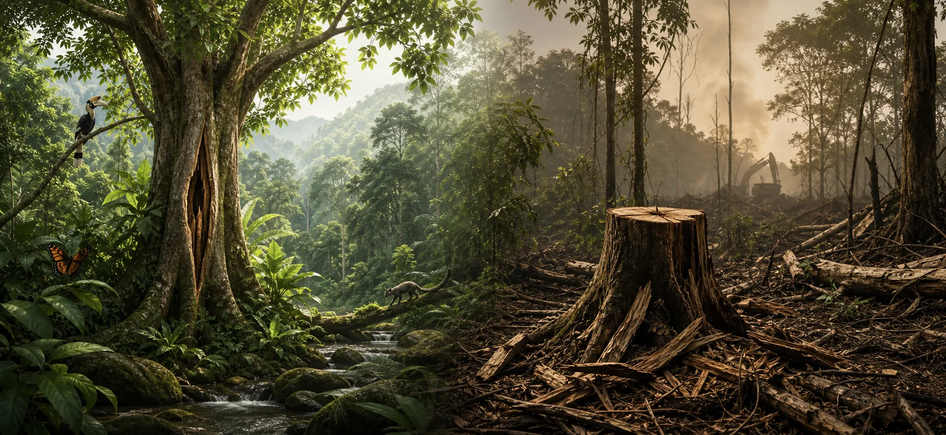 Visual ancaman terhadap habitat hutan akibat pengambilan gaharu haram
