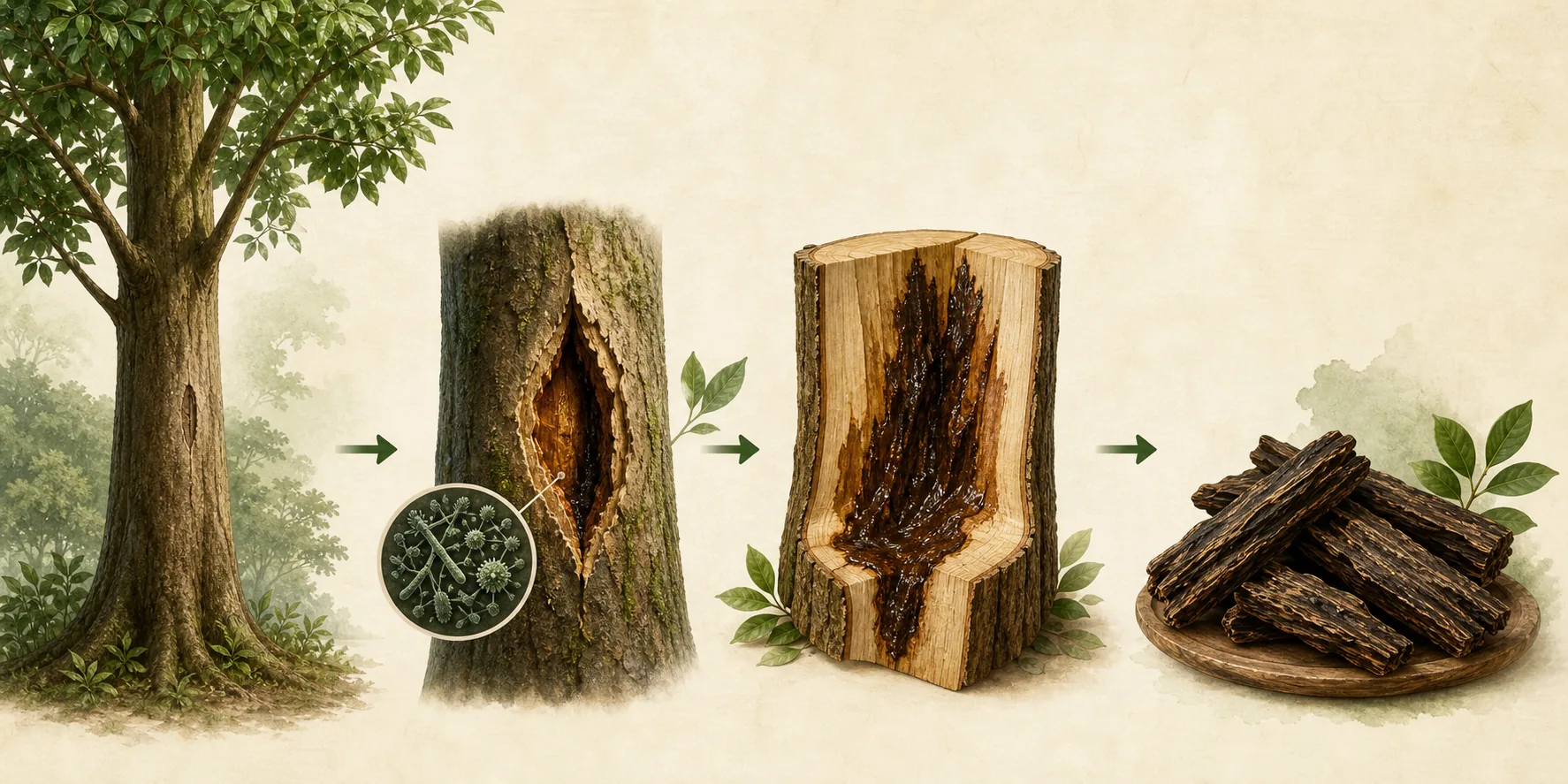Visual pembentukan resin gaharu dalam pokok Aquilaria